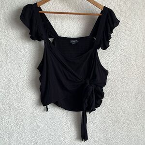 City Chic Shirt Womens Size 20 Black Faux Wrap Ruffle Tank Top‎ Sleeveless